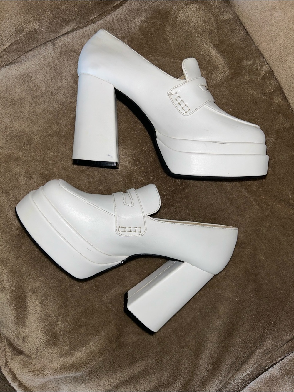 Y2K inspired White Platform Block Heel Loafers - Women's Stylish Pumps